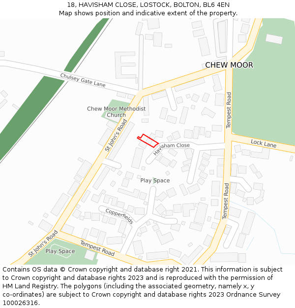 18, HAVISHAM CLOSE, LOSTOCK, BOLTON, BL6 4EN: Location map and indicative extent of plot