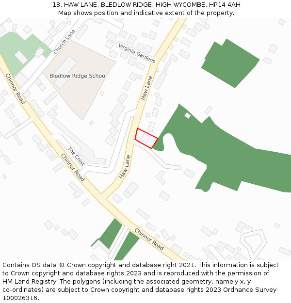 18, HAW LANE, BLEDLOW RIDGE, HIGH WYCOMBE, HP14 4AH: Location map and indicative extent of plot