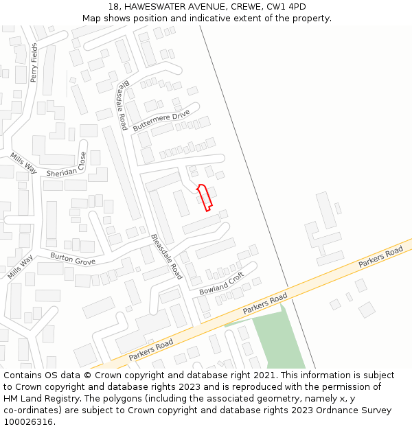 18, HAWESWATER AVENUE, CREWE, CW1 4PD: Location map and indicative extent of plot