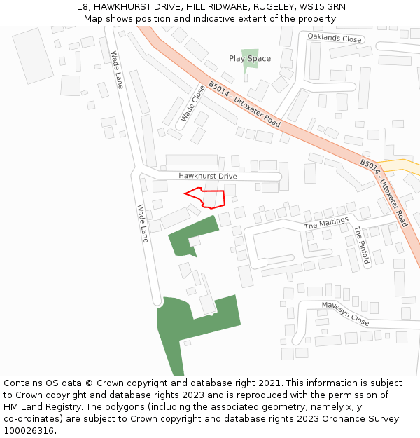 18, HAWKHURST DRIVE, HILL RIDWARE, RUGELEY, WS15 3RN: Location map and indicative extent of plot