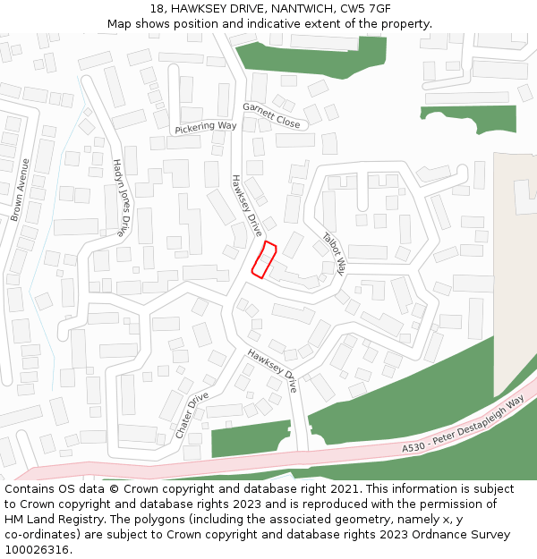 18, HAWKSEY DRIVE, NANTWICH, CW5 7GF: Location map and indicative extent of plot