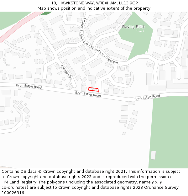 18, HAWKSTONE WAY, WREXHAM, LL13 9GP: Location map and indicative extent of plot