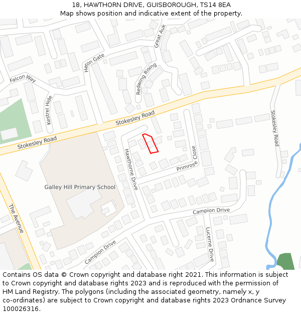 18, HAWTHORN DRIVE, GUISBOROUGH, TS14 8EA: Location map and indicative extent of plot