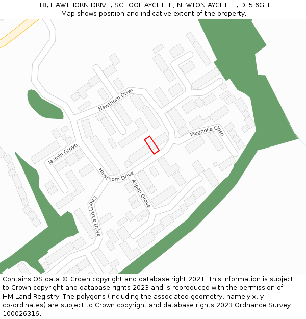 18, HAWTHORN DRIVE, SCHOOL AYCLIFFE, NEWTON AYCLIFFE, DL5 6GH: Location map and indicative extent of plot