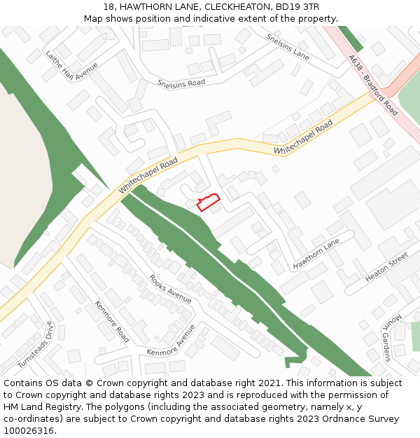 18, HAWTHORN LANE, CLECKHEATON, BD19 3TR: Location map and indicative extent of plot