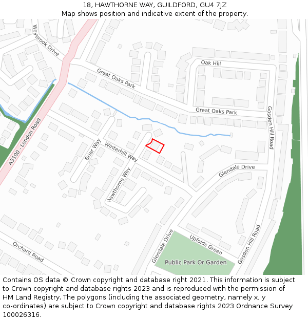 18, HAWTHORNE WAY, GUILDFORD, GU4 7JZ: Location map and indicative extent of plot