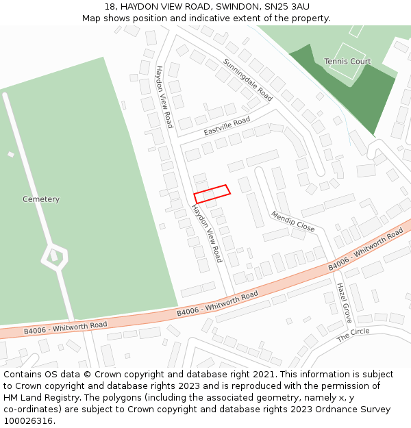 18, HAYDON VIEW ROAD, SWINDON, SN25 3AU: Location map and indicative extent of plot