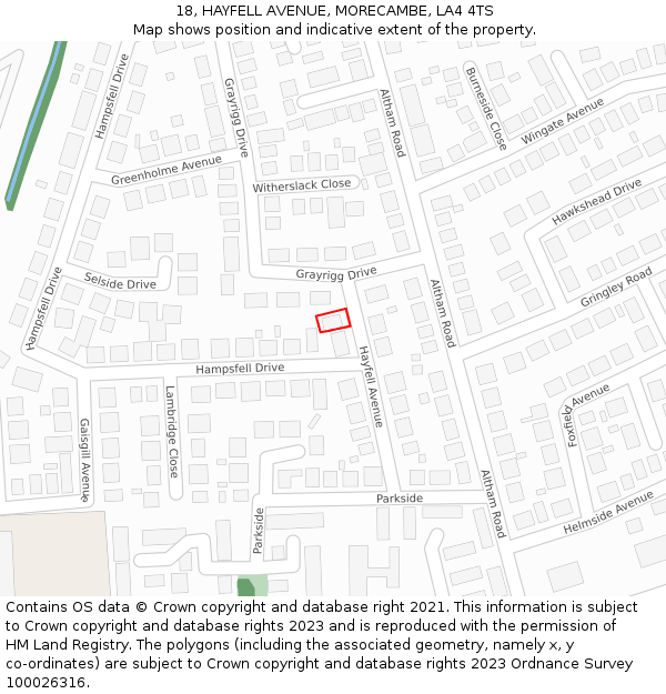 18, HAYFELL AVENUE, MORECAMBE, LA4 4TS: Location map and indicative extent of plot