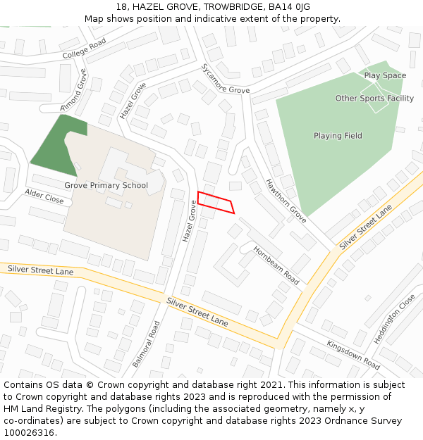 18, HAZEL GROVE, TROWBRIDGE, BA14 0JG: Location map and indicative extent of plot