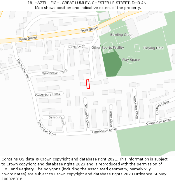 18, HAZEL LEIGH, GREAT LUMLEY, CHESTER LE STREET, DH3 4NL: Location map and indicative extent of plot