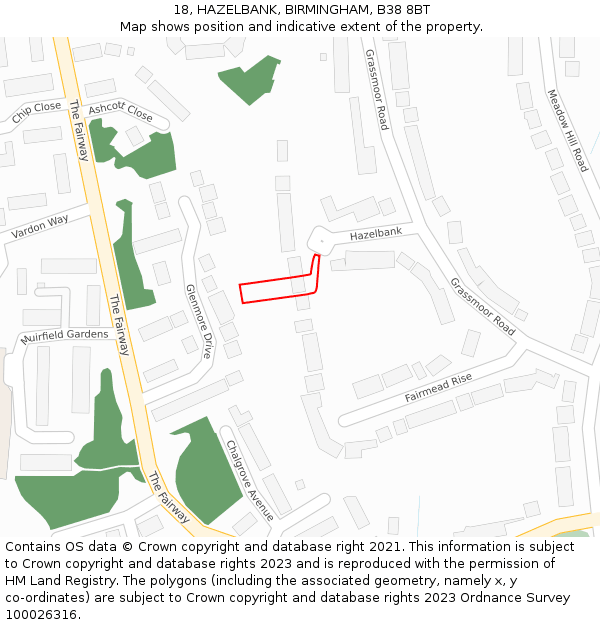 18, HAZELBANK, BIRMINGHAM, B38 8BT: Location map and indicative extent of plot