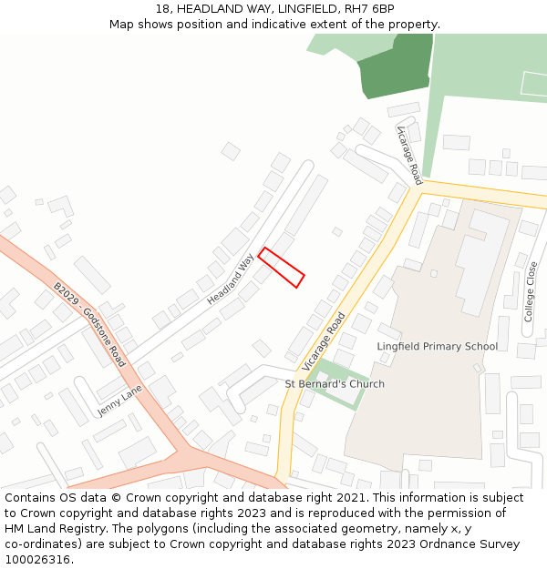 18, HEADLAND WAY, LINGFIELD, RH7 6BP: Location map and indicative extent of plot