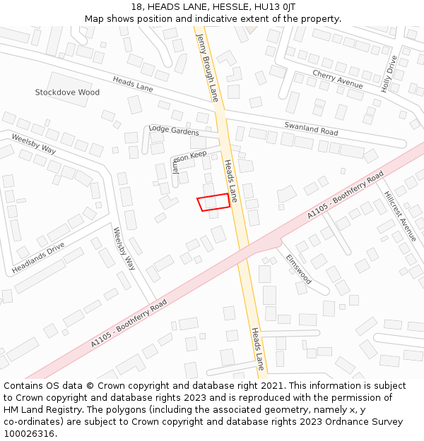 18, HEADS LANE, HESSLE, HU13 0JT: Location map and indicative extent of plot