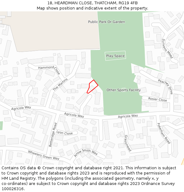 18, HEARDMAN CLOSE, THATCHAM, RG19 4FB: Location map and indicative extent of plot