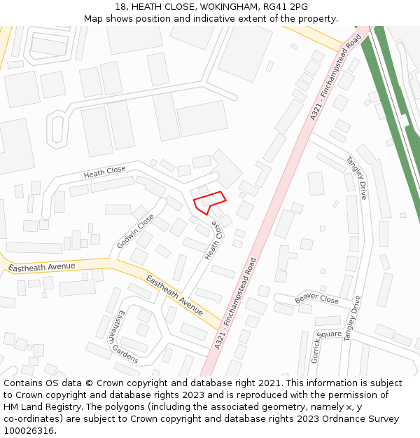 18, HEATH CLOSE, WOKINGHAM, RG41 2PG: Location map and indicative extent of plot