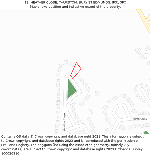 18, HEATHER CLOSE, THURSTON, BURY ST EDMUNDS, IP31 3PX: Location map and indicative extent of plot