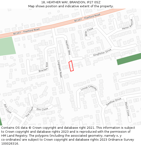 18, HEATHER WAY, BRANDON, IP27 0SZ: Location map and indicative extent of plot