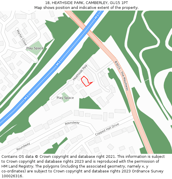 18, HEATHSIDE PARK, CAMBERLEY, GU15 1PT: Location map and indicative extent of plot