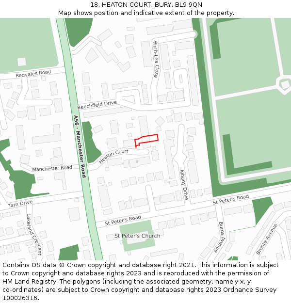 18, HEATON COURT, BURY, BL9 9QN: Location map and indicative extent of plot