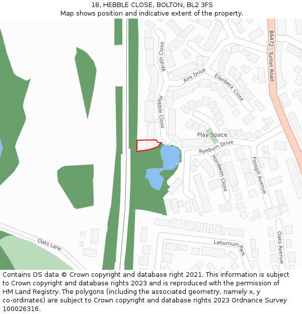 18, HEBBLE CLOSE, BOLTON, BL2 3FS: Location map and indicative extent of plot