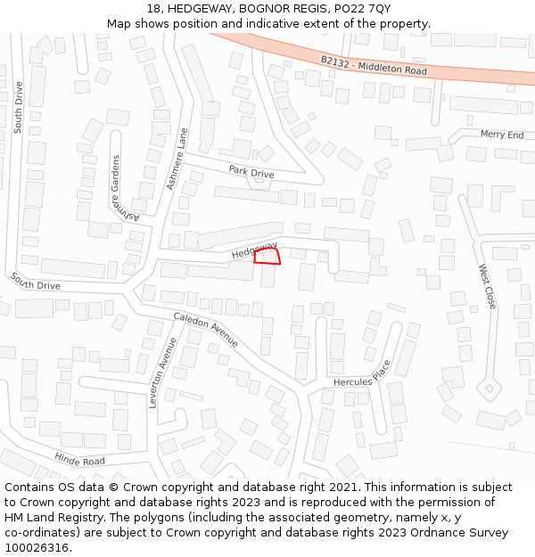 18, HEDGEWAY, BOGNOR REGIS, PO22 7QY: Location map and indicative extent of plot