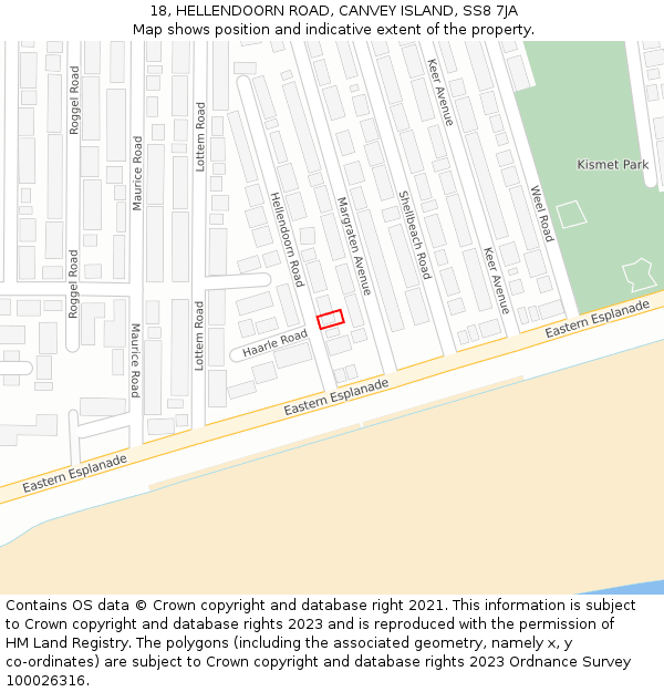 18, HELLENDOORN ROAD, CANVEY ISLAND, SS8 7JA: Location map and indicative extent of plot