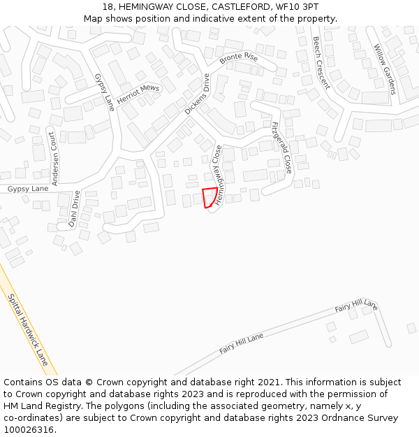 18, HEMINGWAY CLOSE, CASTLEFORD, WF10 3PT: Location map and indicative extent of plot