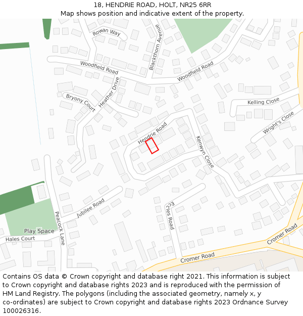 18, HENDRIE ROAD, HOLT, NR25 6RR: Location map and indicative extent of plot