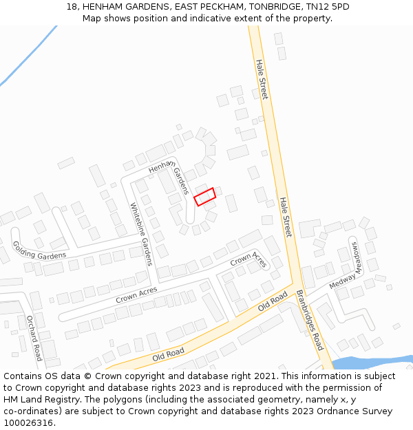 18, HENHAM GARDENS, EAST PECKHAM, TONBRIDGE, TN12 5PD: Location map and indicative extent of plot