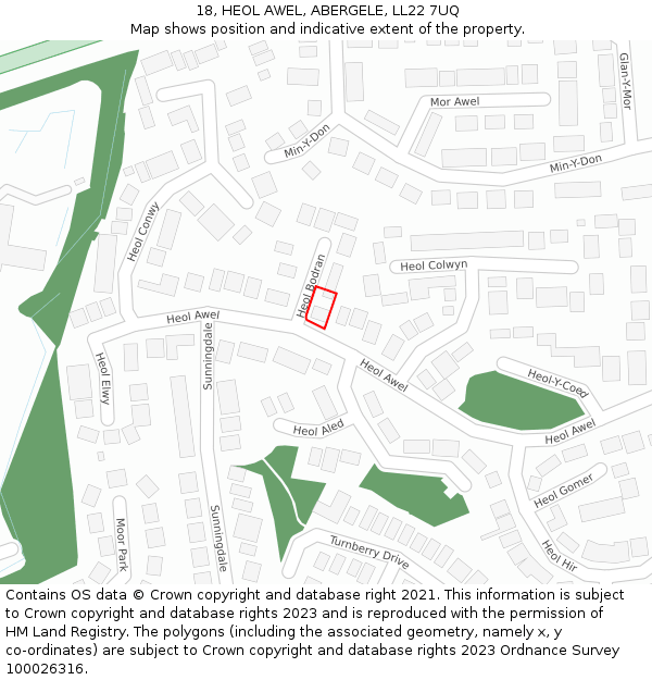 18, HEOL AWEL, ABERGELE, LL22 7UQ: Location map and indicative extent of plot