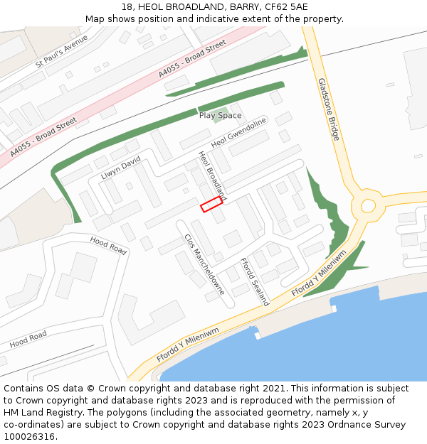 18, HEOL BROADLAND, BARRY, CF62 5AE: Location map and indicative extent of plot
