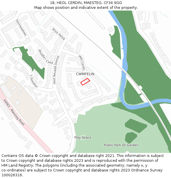 18, HEOL CERDIN, MAESTEG, CF34 9GG: Location map and indicative extent of plot