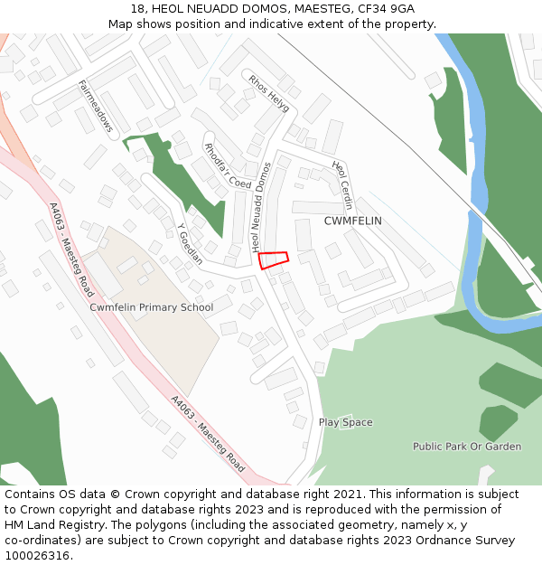 18, HEOL NEUADD DOMOS, MAESTEG, CF34 9GA: Location map and indicative extent of plot