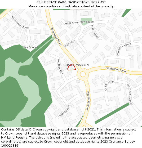 18, HERITAGE PARK, BASINGSTOKE, RG22 4XT: Location map and indicative extent of plot