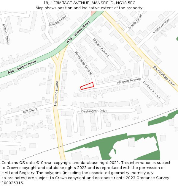 18, HERMITAGE AVENUE, MANSFIELD, NG18 5EG: Location map and indicative extent of plot