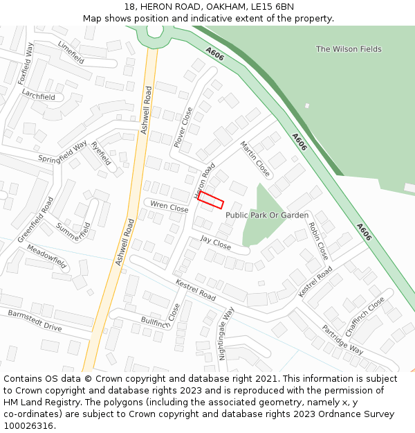 18, HERON ROAD, OAKHAM, LE15 6BN: Location map and indicative extent of plot