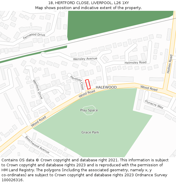 18, HERTFORD CLOSE, LIVERPOOL, L26 1XY: Location map and indicative extent of plot