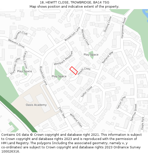 18, HEWITT CLOSE, TROWBRIDGE, BA14 7SG: Location map and indicative extent of plot