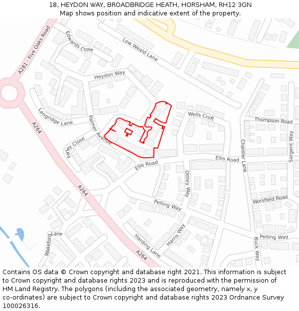 18, HEYDON WAY, BROADBRIDGE HEATH, HORSHAM, RH12 3GN: Location map and indicative extent of plot