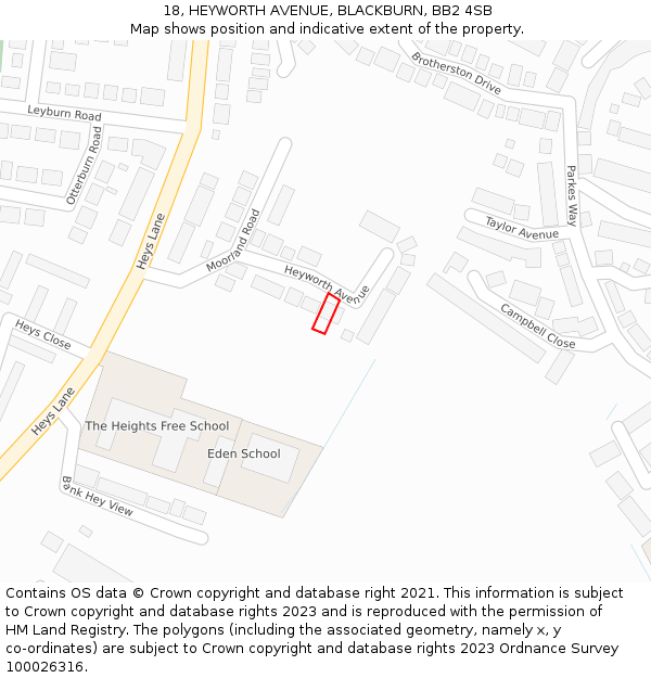 18, HEYWORTH AVENUE, BLACKBURN, BB2 4SB: Location map and indicative extent of plot