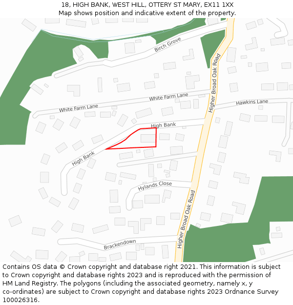 18, HIGH BANK, WEST HILL, OTTERY ST MARY, EX11 1XX: Location map and indicative extent of plot