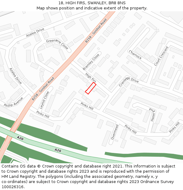 18, HIGH FIRS, SWANLEY, BR8 8NS: Location map and indicative extent of plot