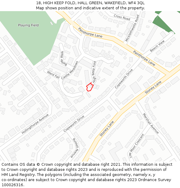 18, HIGH KEEP FOLD, HALL GREEN, WAKEFIELD, WF4 3QL: Location map and indicative extent of plot