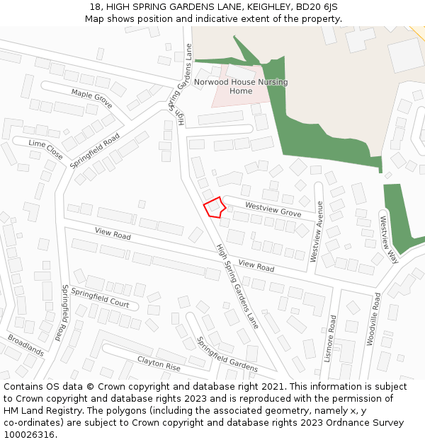 18, HIGH SPRING GARDENS LANE, KEIGHLEY, BD20 6JS: Location map and indicative extent of plot