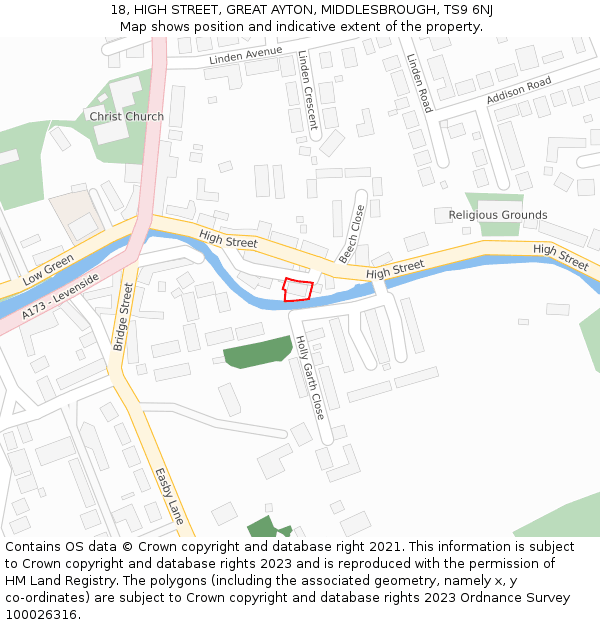 18, HIGH STREET, GREAT AYTON, MIDDLESBROUGH, TS9 6NJ: Location map and indicative extent of plot