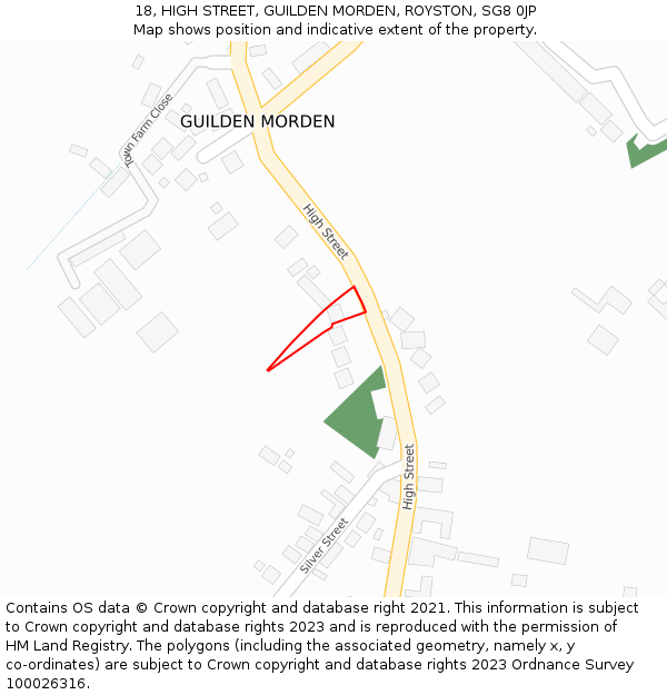 18, HIGH STREET, GUILDEN MORDEN, ROYSTON, SG8 0JP: Location map and indicative extent of plot