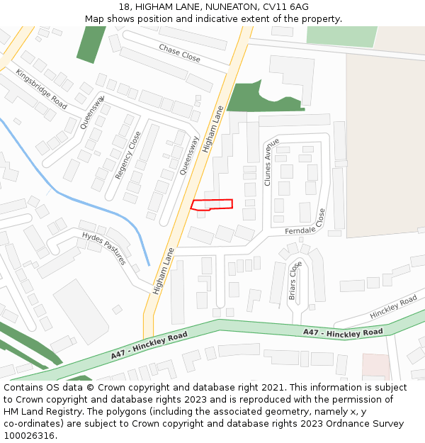 18, HIGHAM LANE, NUNEATON, CV11 6AG: Location map and indicative extent of plot