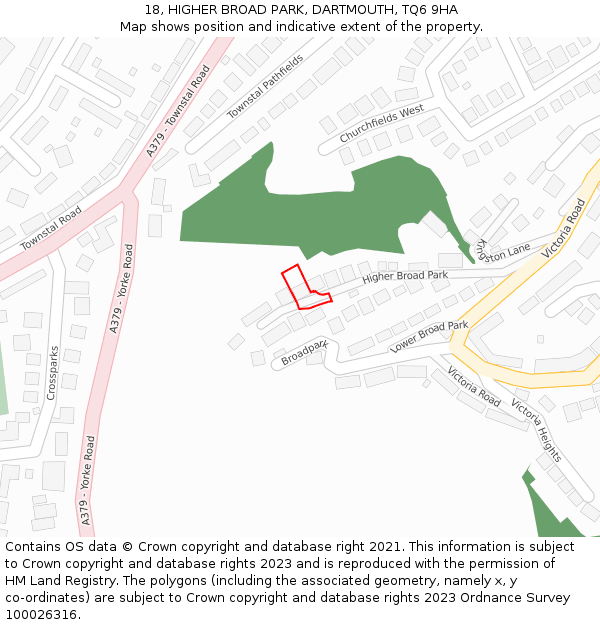 18, HIGHER BROAD PARK, DARTMOUTH, TQ6 9HA: Location map and indicative extent of plot