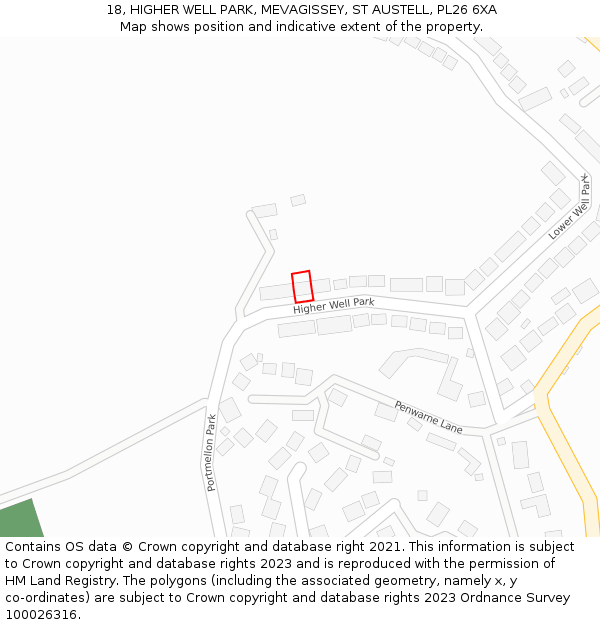 18, HIGHER WELL PARK, MEVAGISSEY, ST AUSTELL, PL26 6XA: Location map and indicative extent of plot