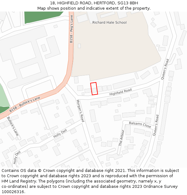 18, HIGHFIELD ROAD, HERTFORD, SG13 8BH: Location map and indicative extent of plot